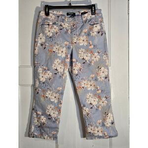 Nine West Jeans Chrystie Capri Floral Print Blue Denim Cropped Pants Womens 10